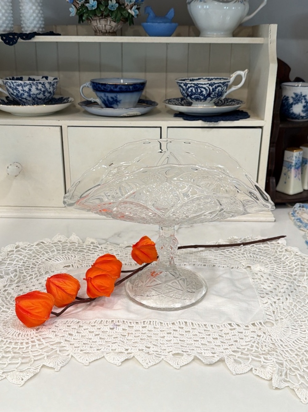 Vintage Clear Pressed Glass Banana Pedestal Bowl - Clear